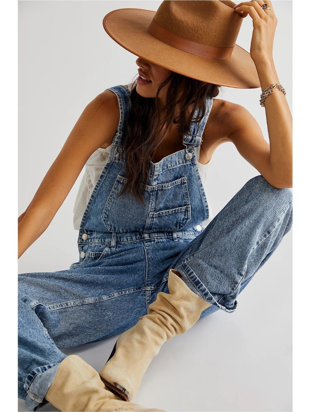We The Free × Free People Ziggy Denim Overalls Powder Blue